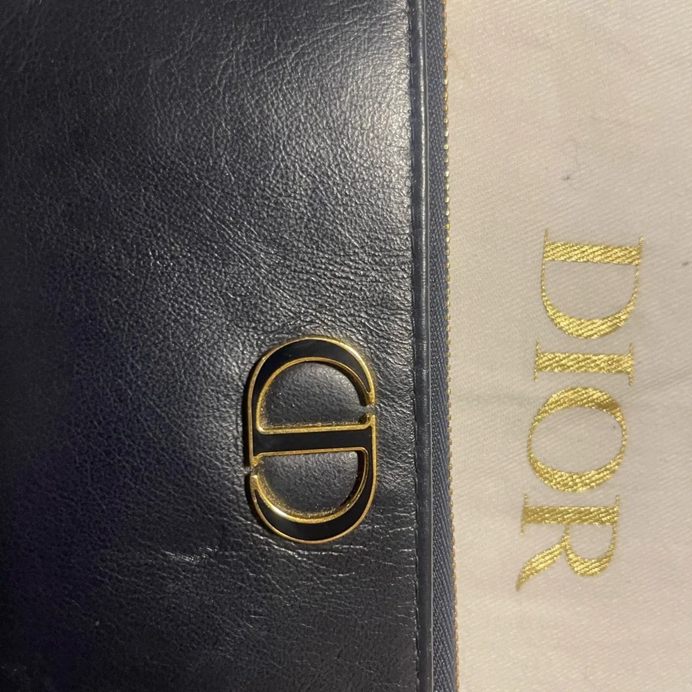 Dior Black Leather Zip Pouch with Gold CD Logo